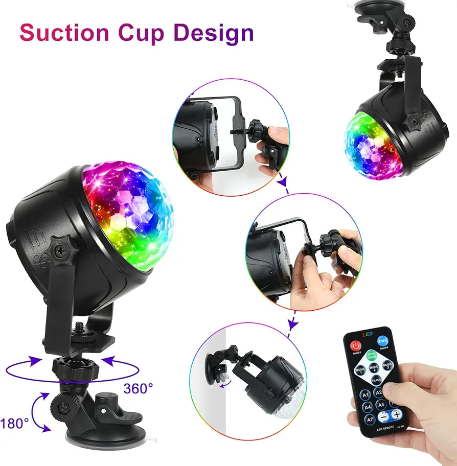 Set of 2 USB Disco Ball Lights for Parties, 360° Rotating DJ 7RGB Light, Disco Disco Ball Light for Car, DJ, KTV, Party, Bar, Christmas (2 Pieces)