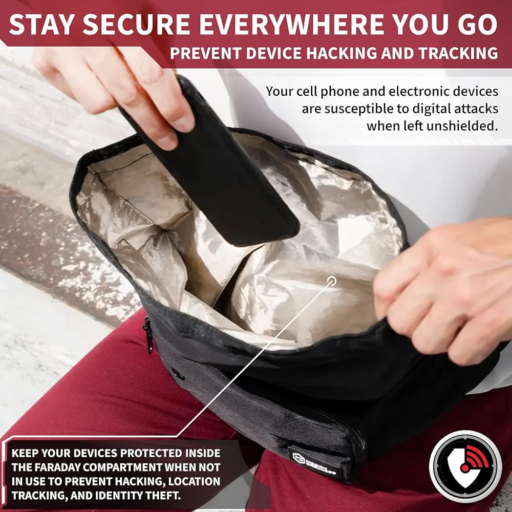 Mission Darkness FreeRoam Faraday Belt Bag // Fanny Pack Travel Sling with RF/EMF Shielding Liner. Signal Blocking Anti-tracking Data Privacy Mobile Device Security. Fits Cell Phones + Accessories