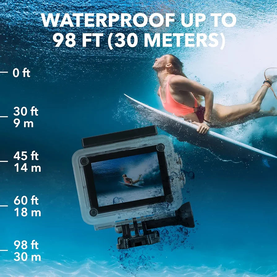 SNAPSHOT Action Camera 4K Underwater - 12MP HD Waterproof Video Cameras | 170 Degree Wide Angle Lens, 98FT, 90 Minute Battery | Sports Body Cam and Helmet Accessories Kit (Black)