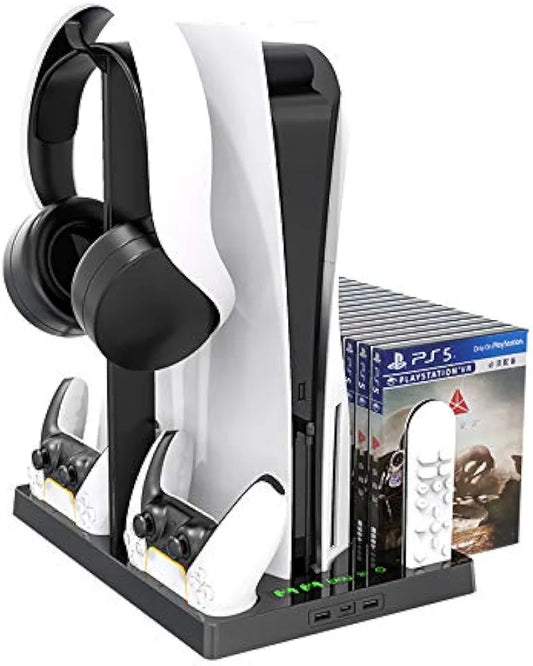 Multi-Function Charging Stand with Cooling Fan for PS5 Disc/Digital Edition/PS5 Controller, Vertical Charger Cooling Storage Stand for Playstation5 (Black)