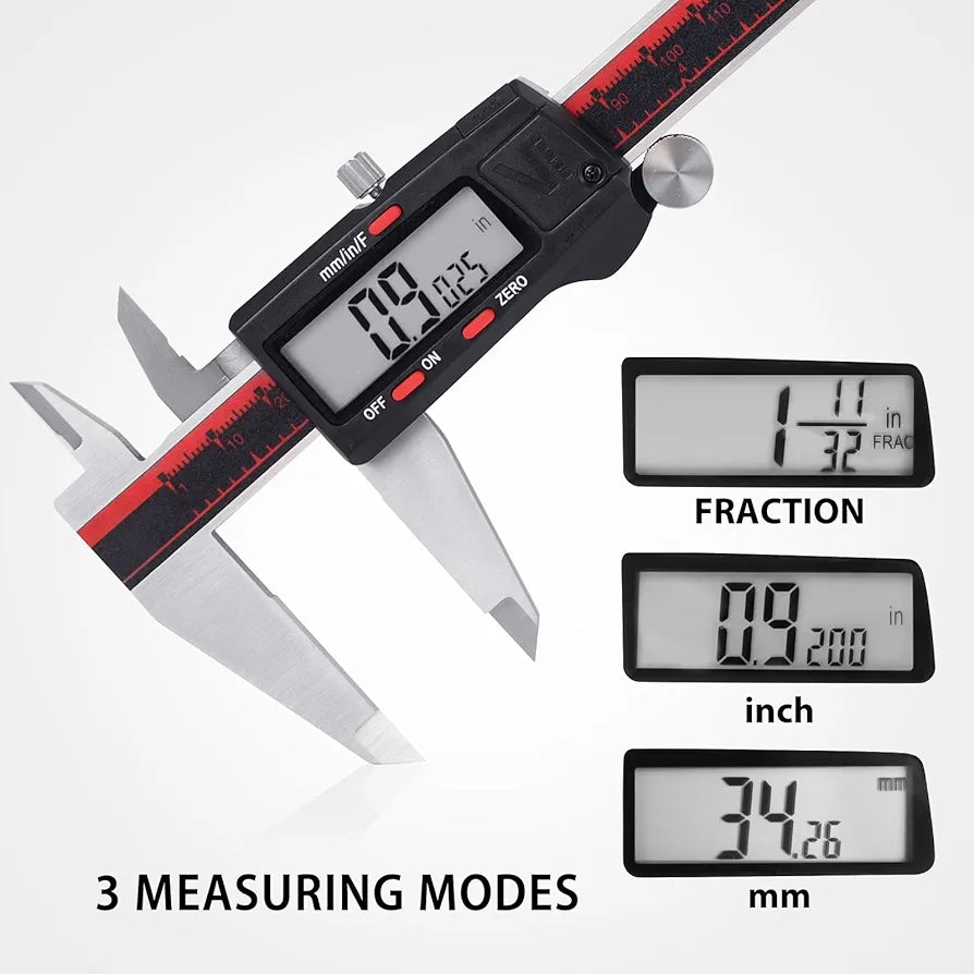 VINCA IP54 Grade Digital Caliper, DCLA-0805 8 Inch/200mm, Inch/Millimeter/Fractions Conversion, Stainless Steel, Large LCD Screen