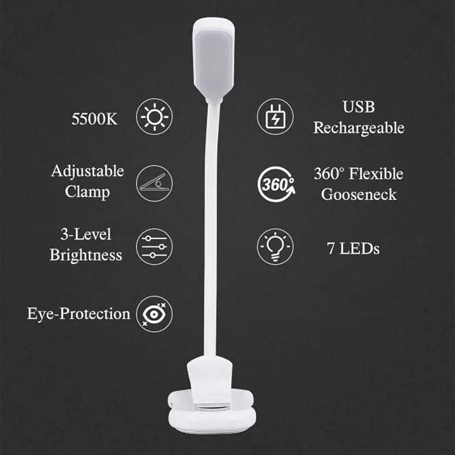 Clip On Book Reading Light for Bed, Clamp On Book Light with 5 LED Eye Care, 3 Color Changeable