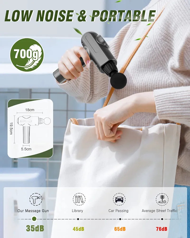 Massage Gun, Muscle Massage Gun Deep Tissue, Percussion Muscle Massager with 6 Massage Heads, Type-C Electric Handheld Body Massager for Muscle Pain Relief & Recovery