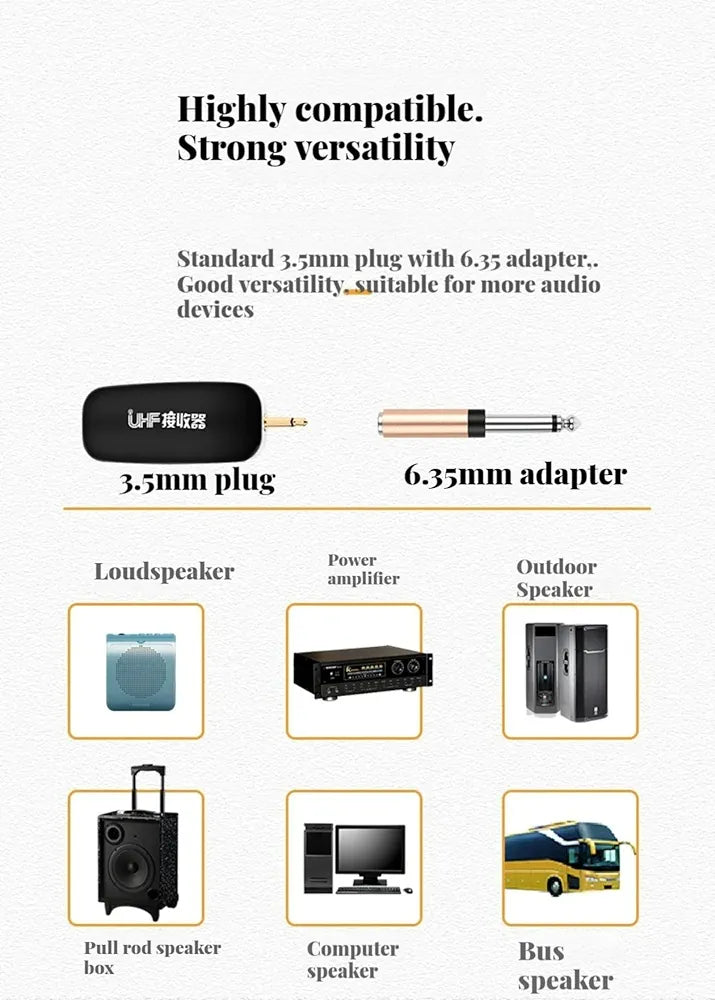 UHF Wireless Saxophone Microphone System Clip on Musical Instrument Wireless Receiver Transmitter for Saxophone Trumpet
