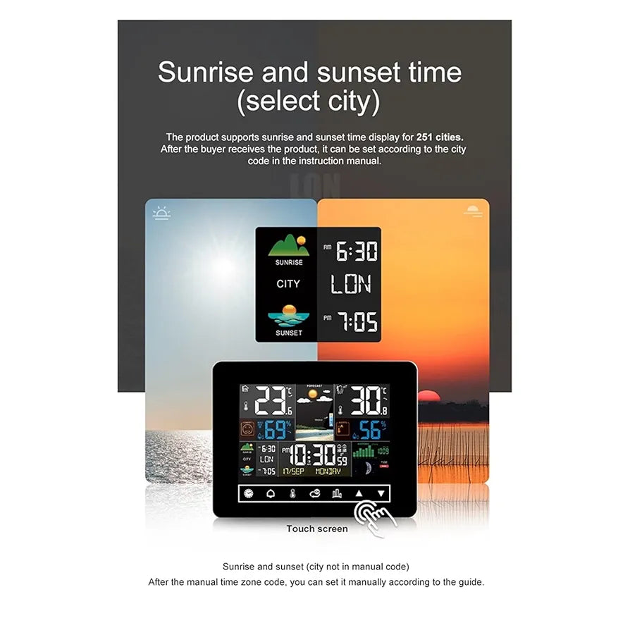 MZZYG Thermohygrometer Touch Screen Operation Weather Station Alarm Clock Thermometer Hygrometer With Wireless OutdoorSensor(FJ3362G)