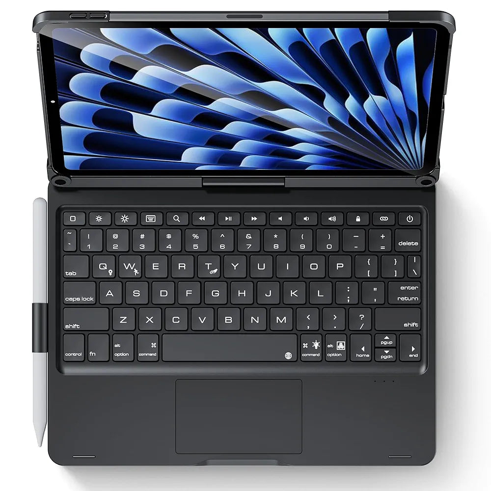 Wireless Keyboard Case for Apple iPad Air 11-inch (M3 2025/M2 2024) & iPad Air 5th/4th & iPad Pro 11 (4th-1st Gen): Rotatable Pencil Holder Multi-Touch Trackpad RGB Backlit Black