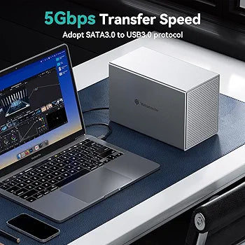 Yottamaster 5 Bay External Hard Drive Enclosure, Aluminum USB3.0 3.5" HDD Enclosure for 3.5 & 2.5 Inch SATA HDD/SSD, Support 90TB(5x18TB) Direct Attached Storage DAS, Non-RAID [PS500U3]
