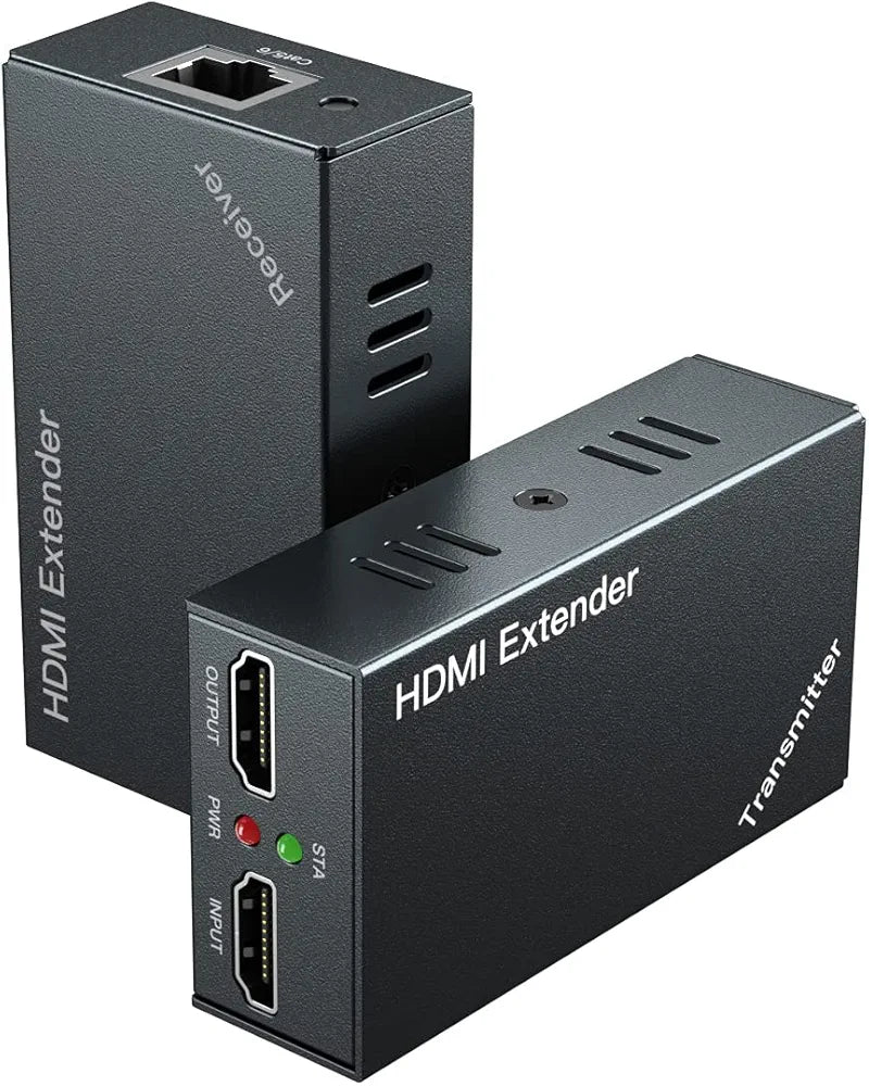 HDMI Extender 50m/164ft with Local Loop Out, Over Cat 5/5e/6/7 Extend Full HD 1080P@60Hz POE EDID Transmitter + Receiver