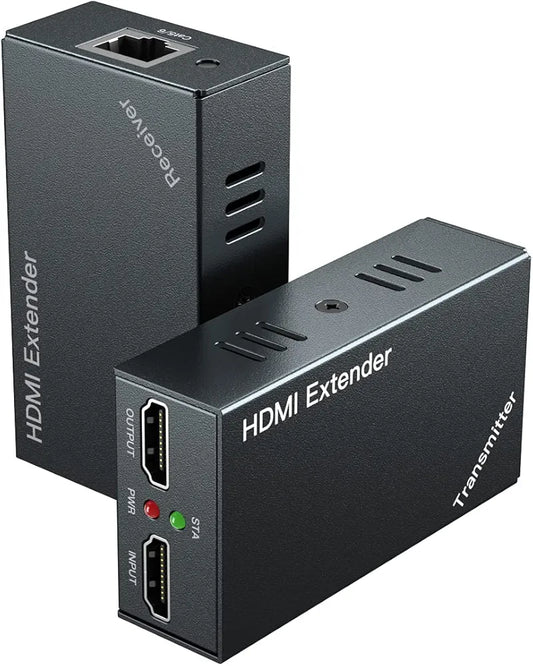 HDMI Extender 50m/164ft with Local Loop Out, Over Cat 5/5e/6/7 Extend Full HD 1080P@60Hz POE EDID Transmitter + Receiver