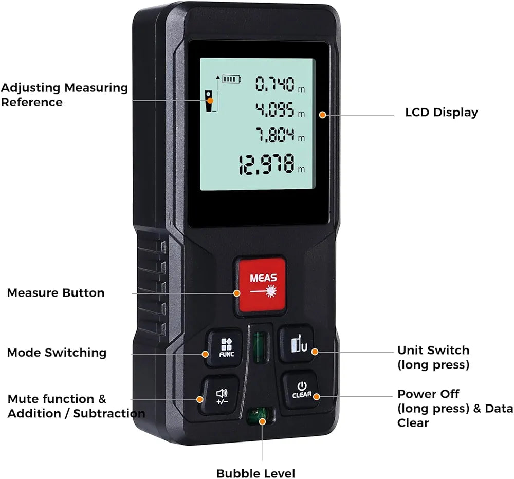 Laser Measure Device 120m with 2 Bubble Level