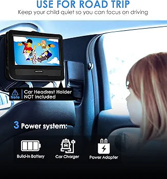 WONNIE 9.5" Portable DVD Player for Kids and Car with 7.5" Swivel Screen, 4-6 Hours Rechargeable Battery, All Regions, AV in/Out, Support USB/SD Card/Sync TV