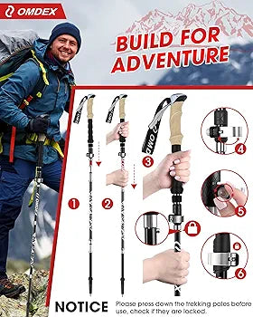 Trekking Poles for Hiking Collapsible - OMDEX Upgrade Ultralight Folding Aluminum Alloy 7075 Hiking Pole Pairs, Hiking Sticks Lightweight with Quick Lock System, Foldable Walking Sticks for Men Women