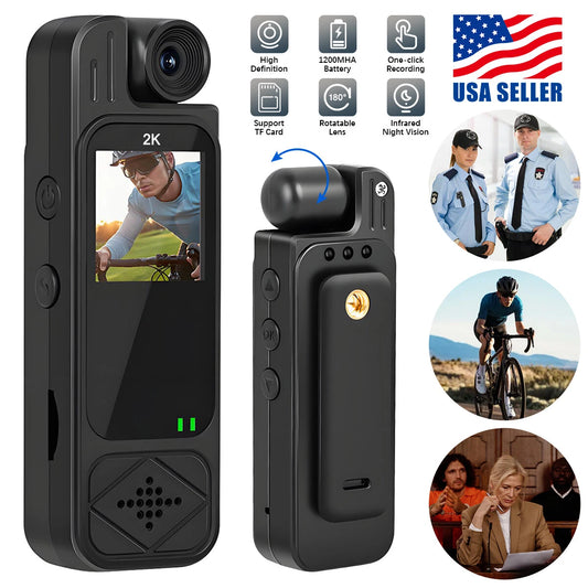 Mini Police 2K HD Body Camera 180° Video Audio Recorder Pocket Night Vision Cam