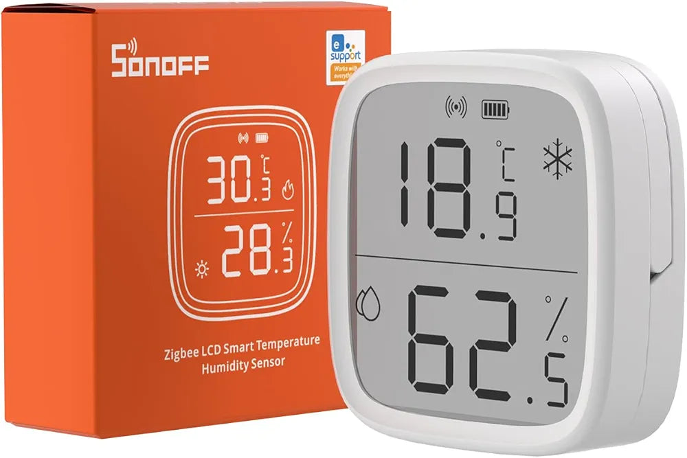 SONOFF SNZB-02D, Zigbee LCD Smart Temperature Humidity Sensor, Low attery Notification, Large Digits Display, High Accuracy, Alert via APP, Works with Alexa & Google Home, ZigBee Hub Required