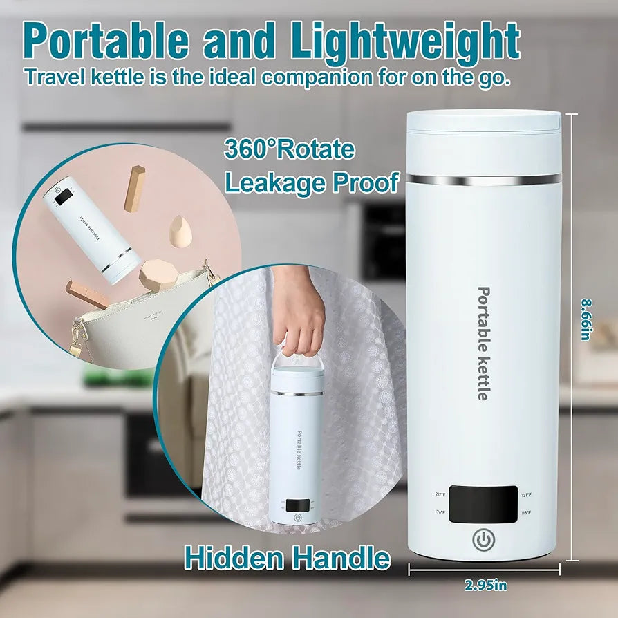 Travel Electric Kettle Portable Mini Kettle,Small Hot Water Boiler with 4 Temperature Settings,304 Stainless Steel,Fast Boiling Water with Auto Shut-Off and Boil Dry Protection,400ml