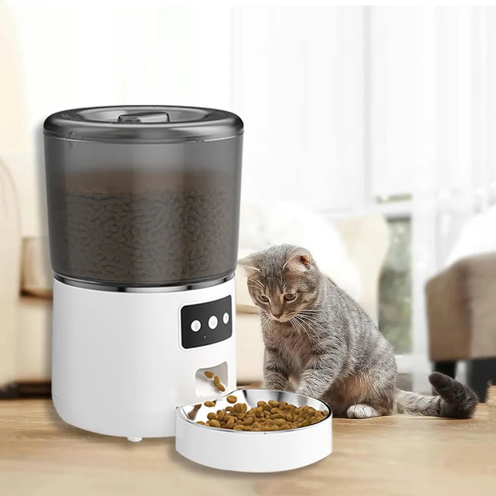 Automatic 4L Cat Feeders, Smart Pet Feeder with Stainless Steel Bowl, Pet Dry Food Dispenser with Time & Portion Control, Low Food & Blockage Sensor, up to 15 Meals Per Day