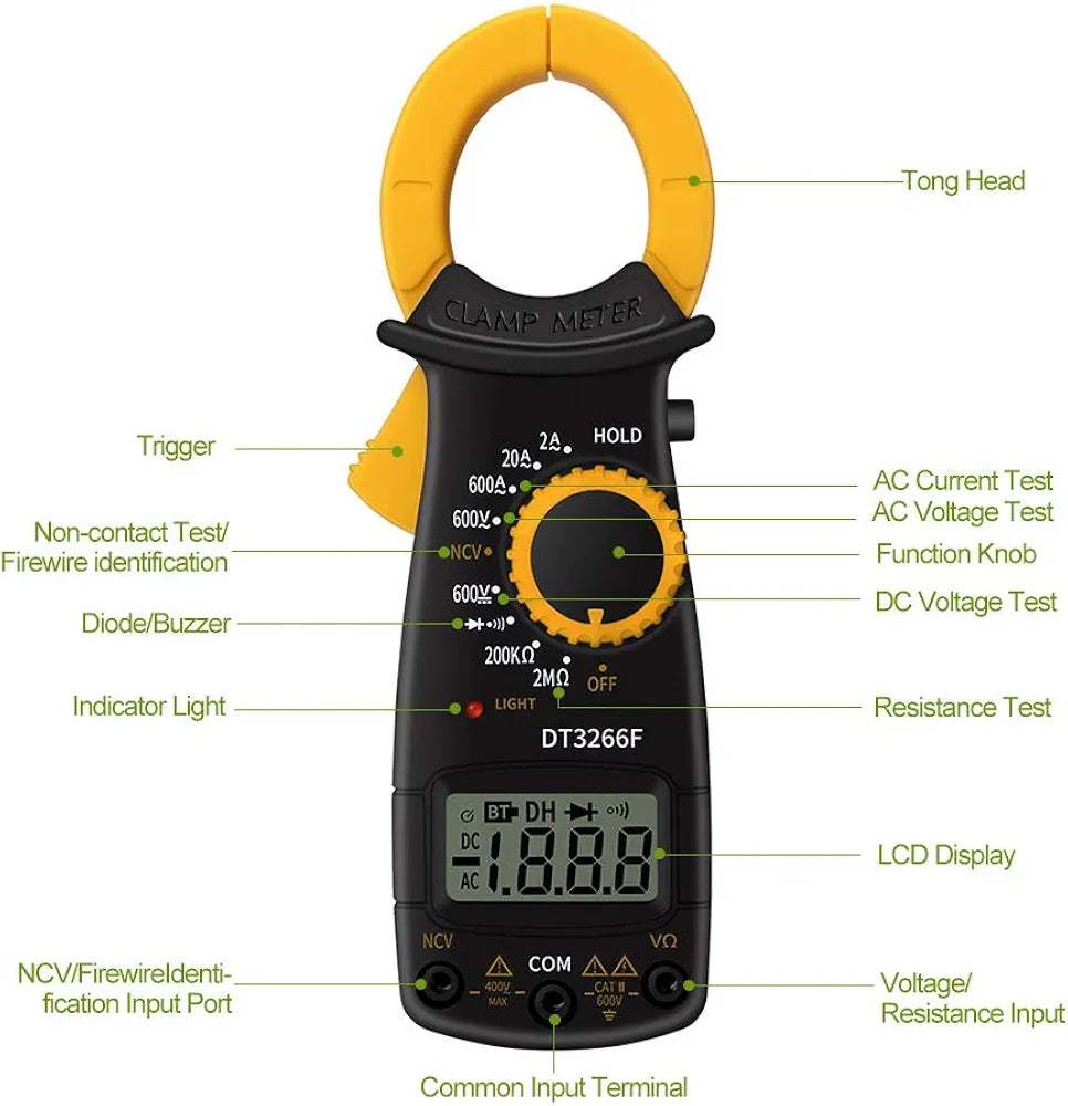 Digital Clamp Meter Multimeter Handheld AC DC Voltage Current Voltmeter Diode Resistance Non-contact Fire Wire Identification