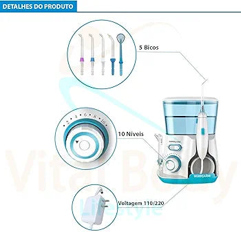 V300 Water Flosser with 5 Tips and Advanced Pressure Control System with 10 Settings, Dental Plaque Removal irrigator, White