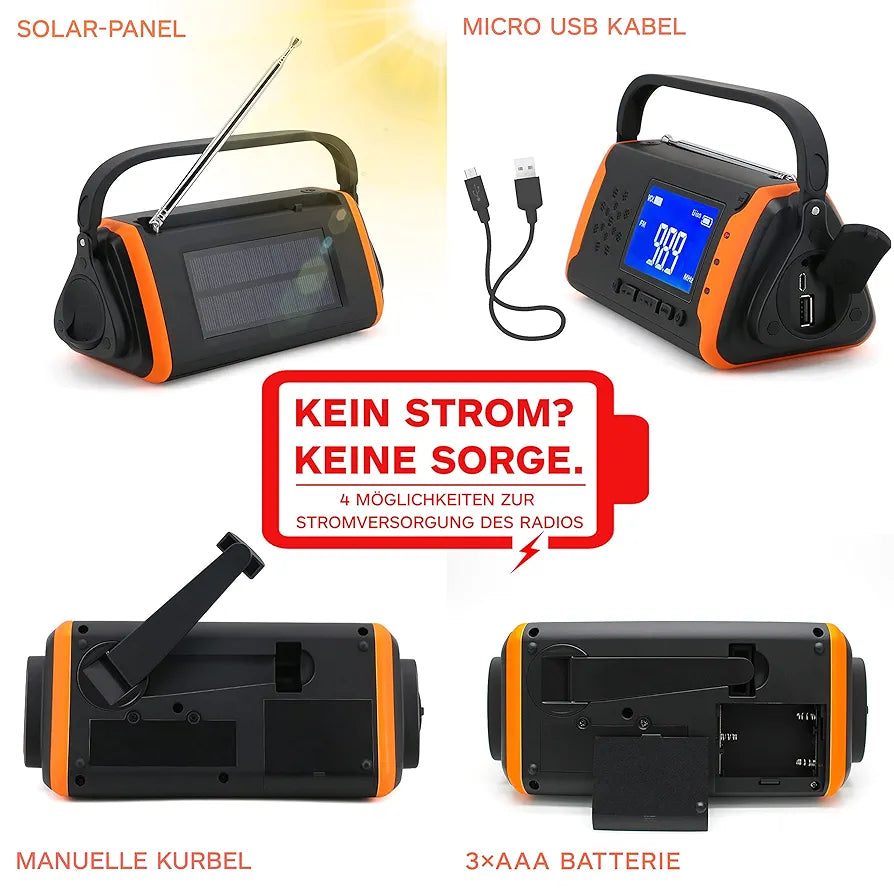 RunningSnail Solar Radio, Emergency Radio, Hand Crank, Phone Charger with LED Torch, 4000mAh Power Bank and SOS Alarm for Emergency for Camping, Hiking (Orange)