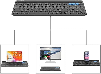 Arteck Wireless Bluetooth Keyboard for Windows, iOS, Android, Computer, Laptop, Smartphone - Multi-Functional with Built-in Cradle
