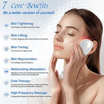 Microcurrent Facial Device, Facial Massager, 6 in 1 Home Use Skin Tightening Machine Light Therapy for Face Eye Neck Lifting, White