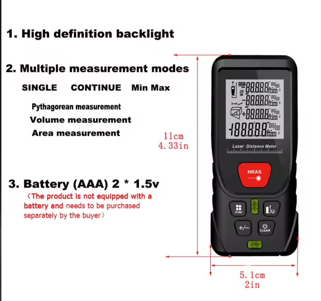 Laser Distance Meter 200M Digital Tape Measure Precision Rangefinder With Distance/area/volume