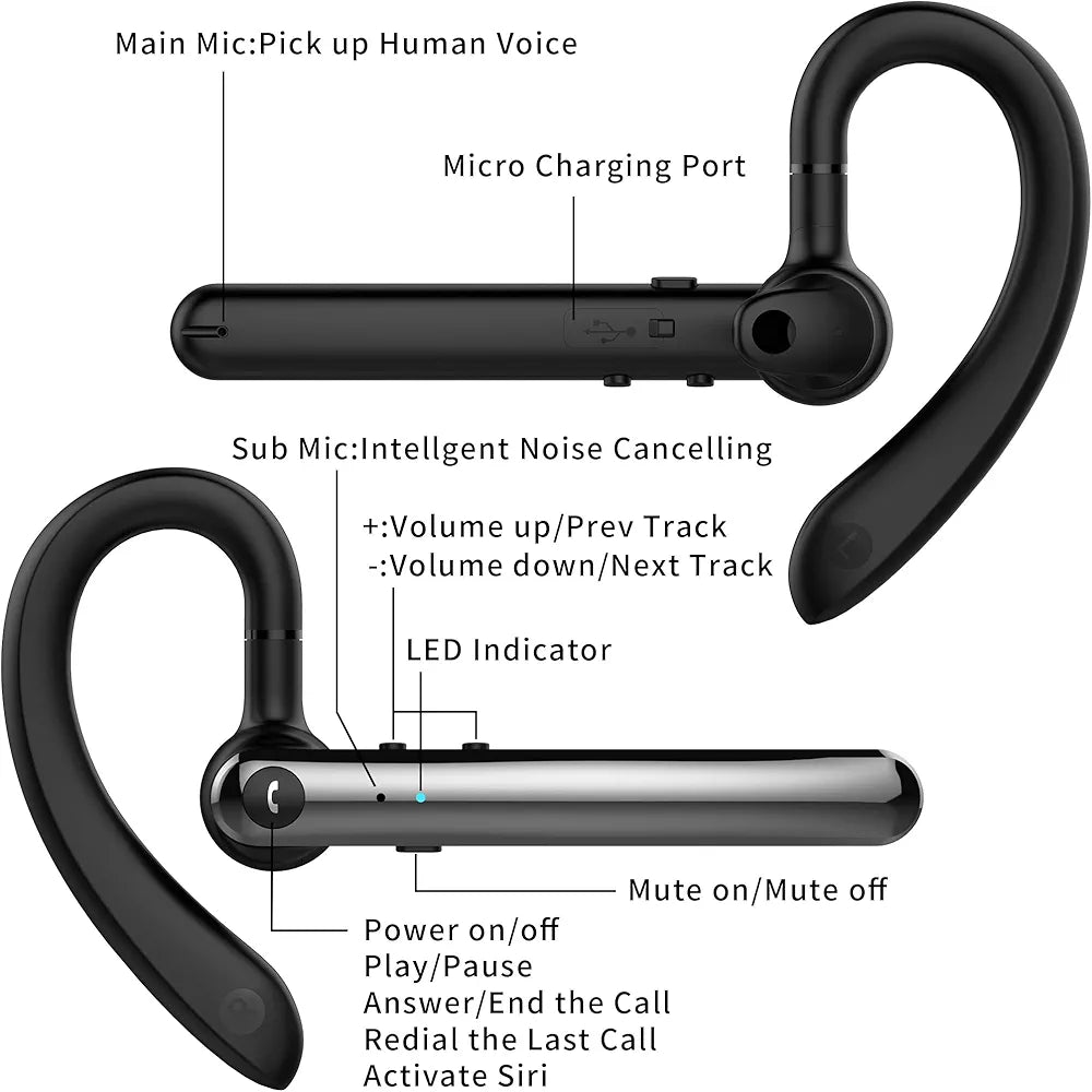 Bluetooth Headset,(F990) Wireless Business earpiece V5.0 Hands-Free Earphones with Built-in Mic Compatible with iPhone and Android
