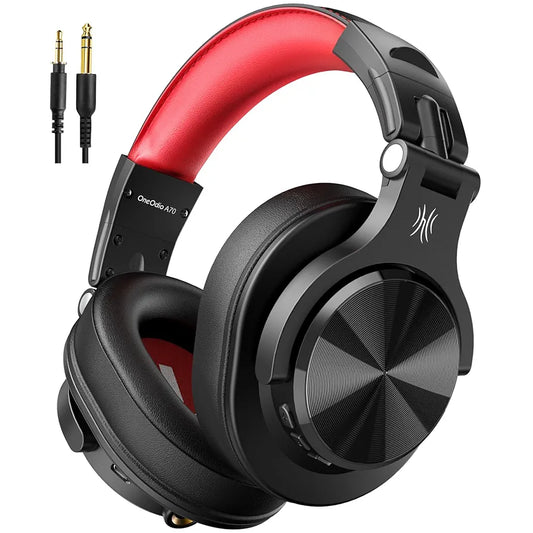 OneOdio A70 Bluetooth Over Ear Headphones, Wireless Headphones w/ 72H Playtime, Hi-Res, 3.5mm/6.35mm Wired Audio Jack for Studio Monitor & Mixing DJ Guitar AMP, Computer Laptop PC Tablet - Red