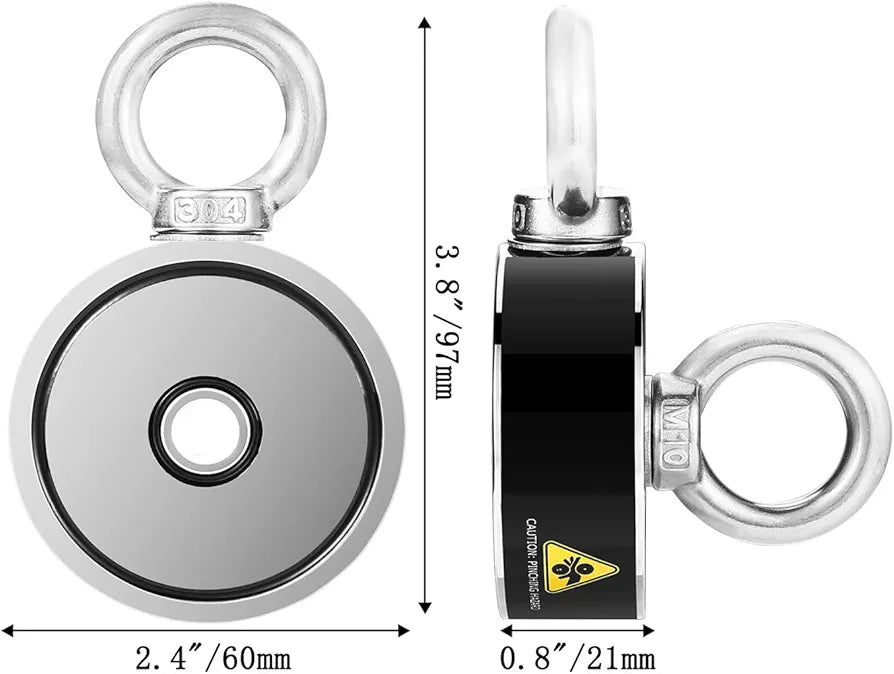 300KG Pull Force Double Sided Complete Fishing Magnet Kit for Magnet Fishing - Includes 20M Rope with Carabiner, Gloves, Threadlocker for Retrieving Items in River, Lake, Beach, Lawn