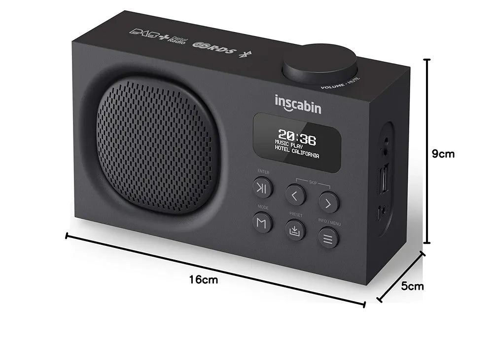 Inscabin P2 Portable DAB/DAB+FM Digital Radio/Bluetooth Portable Wireless Speaker/Nice Design/Dual Alarm Clock (Black)