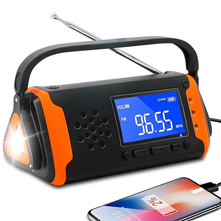 RunningSnail Solar Radio, Emergency Radio, Hand Crank, Phone Charger with LED Torch, 4000mAh Power Bank and SOS Alarm for Emergency for Camping, Hiking (Orange)