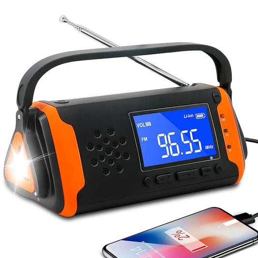 RunningSnail Solar Radio, Emergency Radio, Hand Crank, Phone Charger with LED Torch, 4000mAh Power Bank and SOS Alarm for Emergency for Camping, Hiking (Orange)