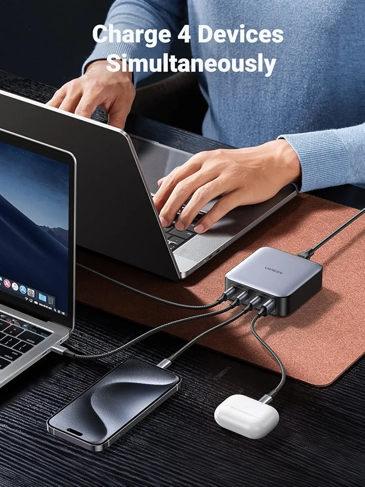 UGREEN 100W USB C Charger, Nexode 4 Ports USB C Charging Station, GaN Fast Desktop Charger Compatible with MacBook Pro, Dell XPS, iPhone 16/16 Pro, Galaxy S24/S23 Ultra, iPad, Steam Deck