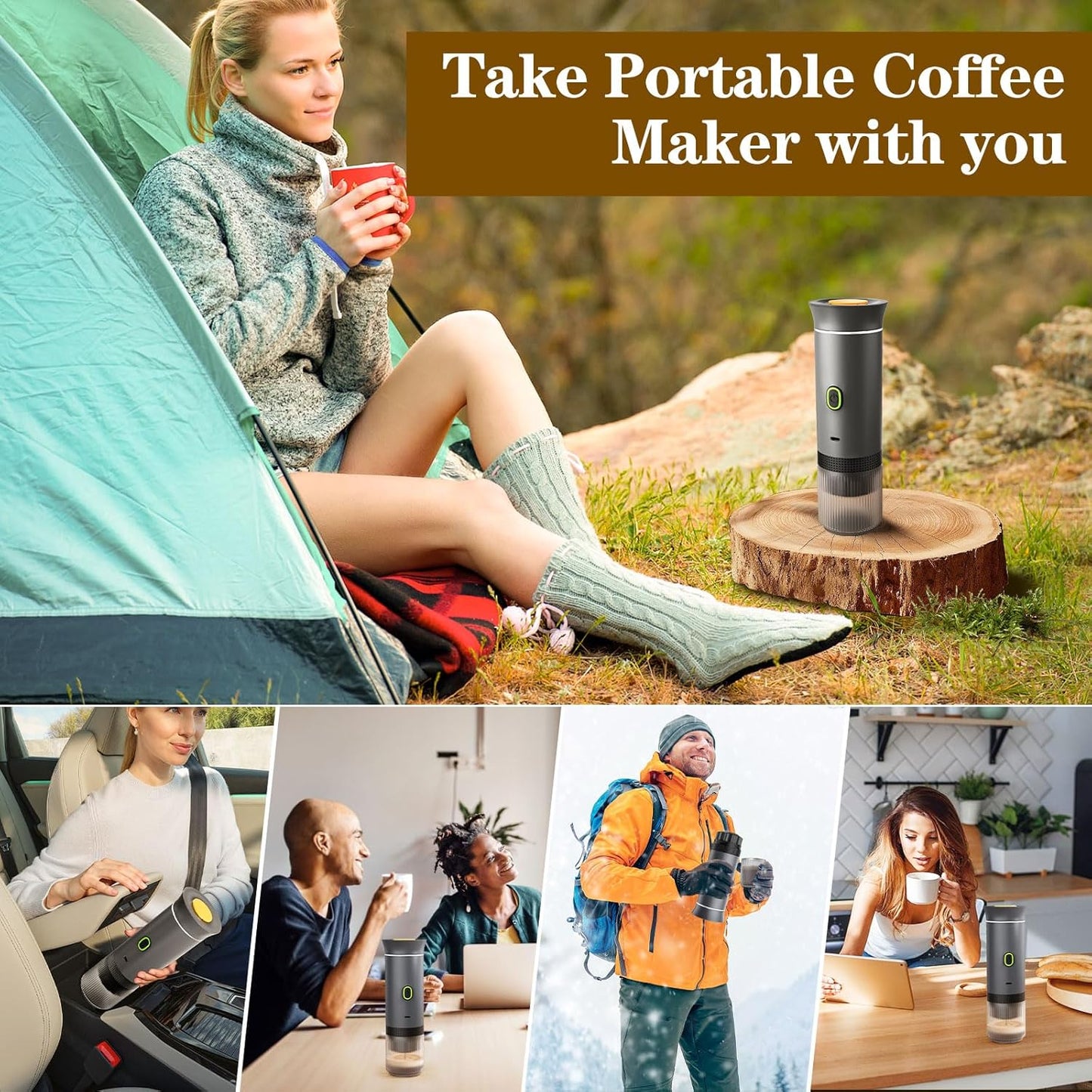 Expresso 3in 1 Portable Machine, Mini Coffee Maker for Travel, Self-Heating Car Coffee Maker with USB-C, Small Espresso Machine with Ground Coffee & Capsules