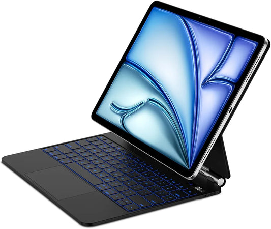 Magnetic Keyboard Case for iPad Air 13 inch 2024 M2,iPad Pro 12.9 inch (6th/5th/4th/3rd) Gen(2018-2022),Click-Anywhere Trackpad with LCD Display & 7 Color Backlit Bluetooth Keyboard -Black