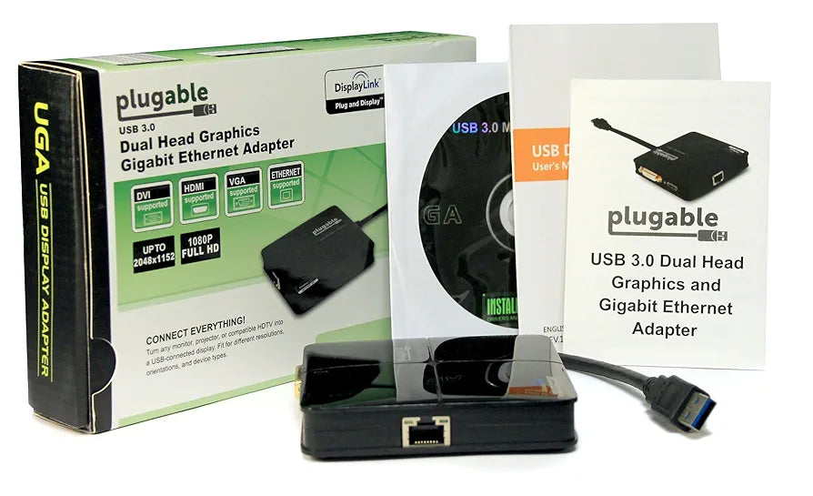 Plugable USB 3.0 Universal Mini Laptop Docking Station for Windows and Mac (Dual Video HDMI and DVI/VGA, Gigabit Ethernet)