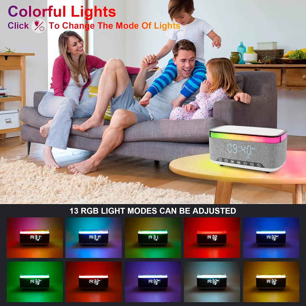 Multifunctional RGB Night Light Wireless Charging Station BT Speaker Digital Alarm Clock