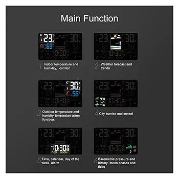 MZZYG Thermohygrometer Touch Screen Operation Weather Station Alarm Clock Thermometer Hygrometer With Wireless OutdoorSensor(FJ3362G)
