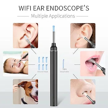 GPEESTRAC Ear Wax Removal Ear Camera Wireless Ear Otoscope with 6 LED Light Earwax Cleaner Compatible with iPhone iPad Android Earwax Removal Kit for Kids, Adults,Pets