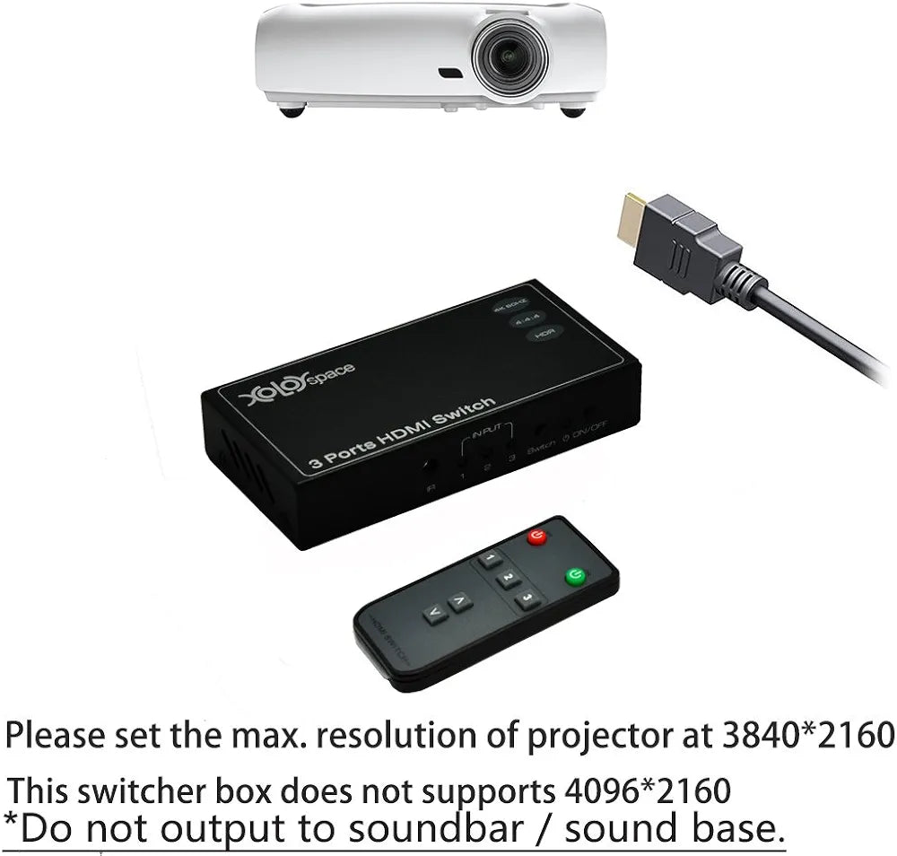 HDMI 3x1 Switcher 23031 4K 60HZ HDR with remote control, auto switch supports Sky Q, PS 4 PRO, XBox One S, 4k 60HZ 4:4:4 8 bit