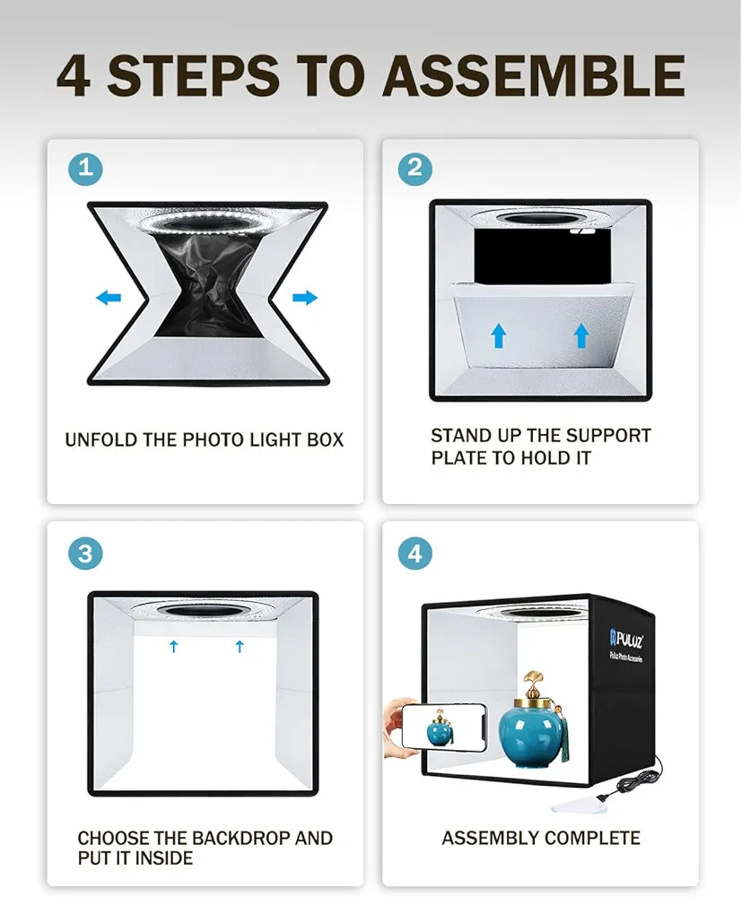 PULUZ 9.8"/25cm Foldable Portable Photo Studio Light Box, Adjustable Brightness