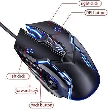 Gaming mouse Adjustable wired optical mouse 6D 4 -speed DPI RGB gaming mouse 7- color backlit silent mouse for No. 1 laptop