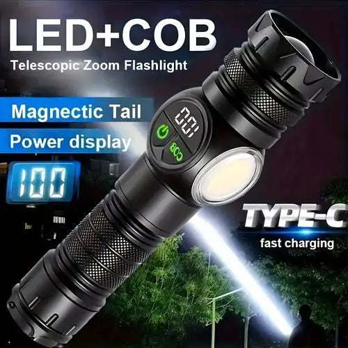 Powerful Rechargeable Torch Light Long Range Waterproof Emergency LED Light Camping, Outdoor USB Charging Self Defense Flashlight