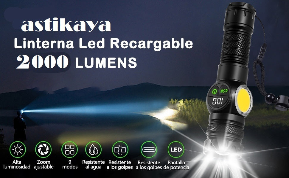 Powerful Rechargeable Torch Light Long Range Waterproof Emergency LED Light Camping, Outdoor USB Charging Self Defense Flashlight