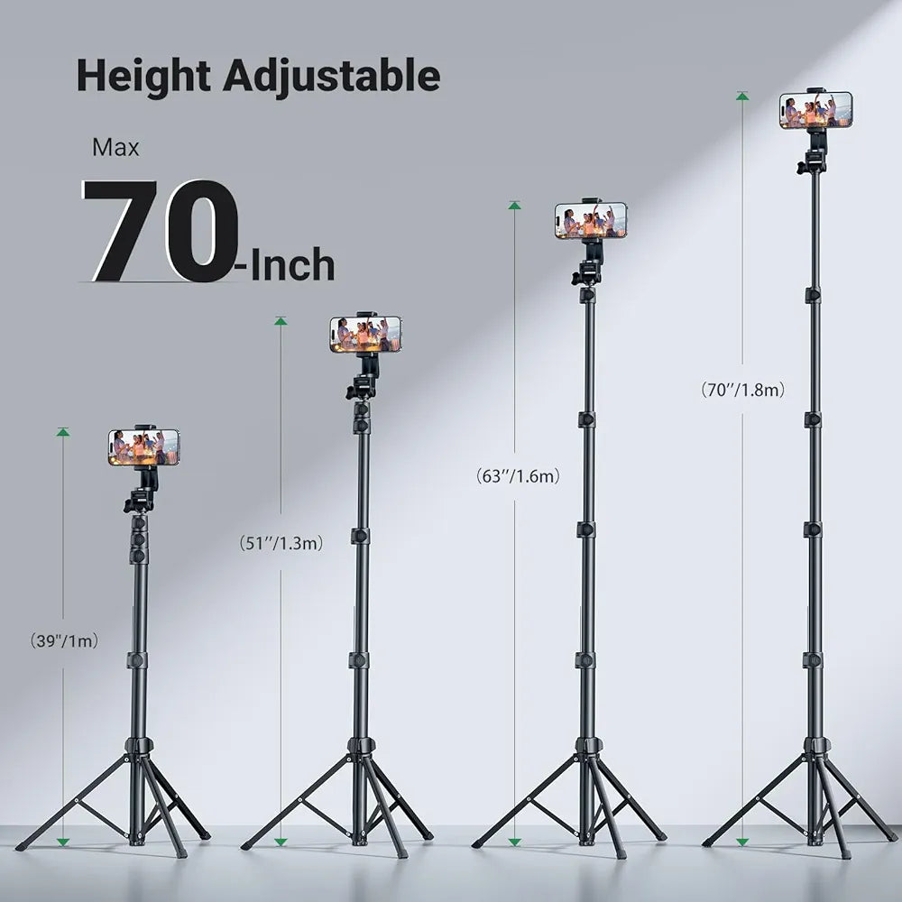 UGREEN iPhone Tripod Stand Filming 70”/1.8m Tall Selfie Stick Bluetooth Remote Foldable Phone Travel Mount 360° Rotating Holder Compatible with iPhone 17 Pro Max Air 16,Galaxy S25 S24 Ultra,Camera