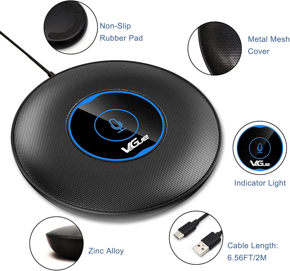 VeGue USB Conference Microphone, 360°Omnidirectional Computer laptop PC Mic with Mute Button, Plug & Play Compatible with Mac OS Windows for Zoom Meetings, Video Conference, Online Class, Skype, VD60