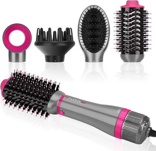 PARWIN PRO BEAUTY Hair Dryer 4 in 1 Brush with 4 Accessories, for Drying, Smoothing, Volumising and Styling, Ionic Hair Dryer Brush