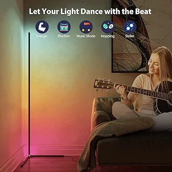 RGB Corner Floor Lamp, Bluetooth APP and Remote Control Music Sync LED Modern Floor Lamp for Living Room,