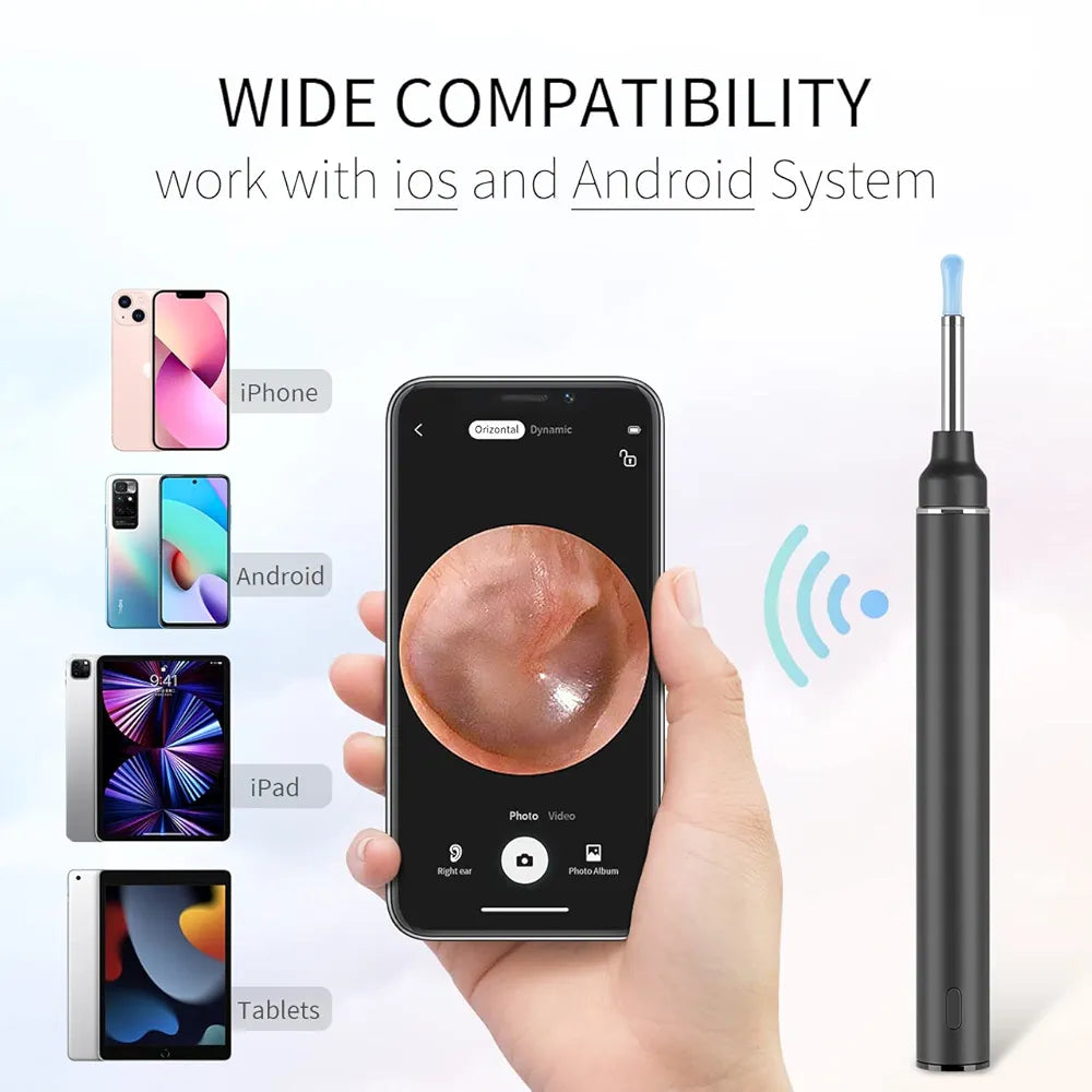 GPEESTRAC Ear Wax Removal Ear Camera Wireless Ear Otoscope with 6 LED Light Earwax Cleaner Compatible with iPhone iPad Android Earwax Removal Kit for Kids, Adults,Pets