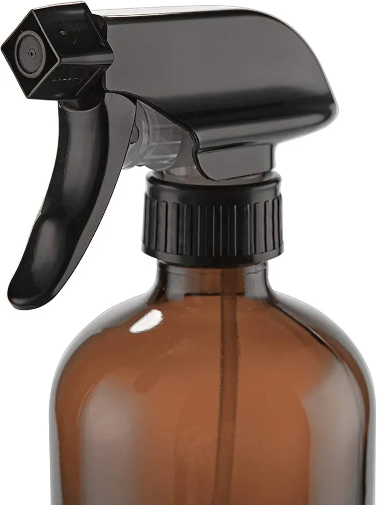 THETIS Homes Amber Glass Spray Bottle (3 Pack) Boston (16oz) - Refillable Container with Trigger Sprayers, Caps and lables, Glass Bottle for Essential Oils, Cleaning, Room Spritzers or Aromatherapy